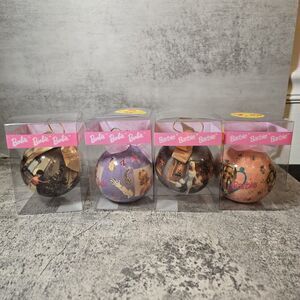 Lot of 4 Vtg Barbie Matrix Ball Decoupage Christmas Holiday Ornaments 1996 3”
